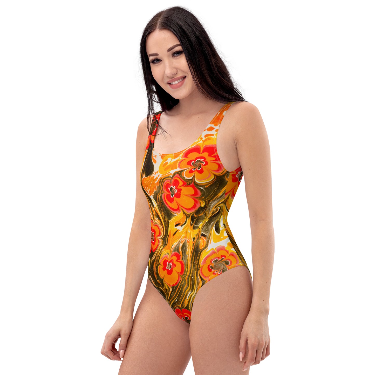 Orange Pansy One-Piece Swimsuit