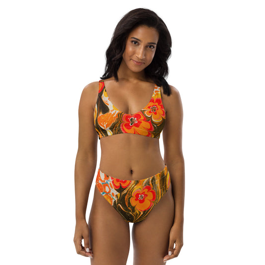 Orange Pansy High-Waisted Bikini